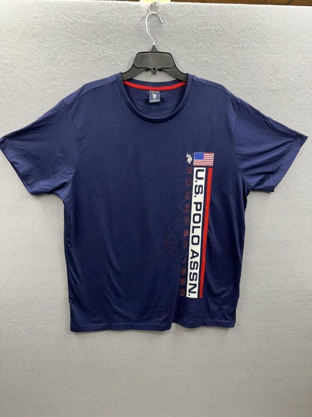 US Polo Assn Men XL T-Shirt Navy Blue Graphic Print Cotton Short Sleeve Tee EUC